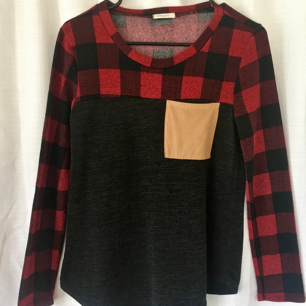 12pm by Mon Ami Plaid top pocket sweater